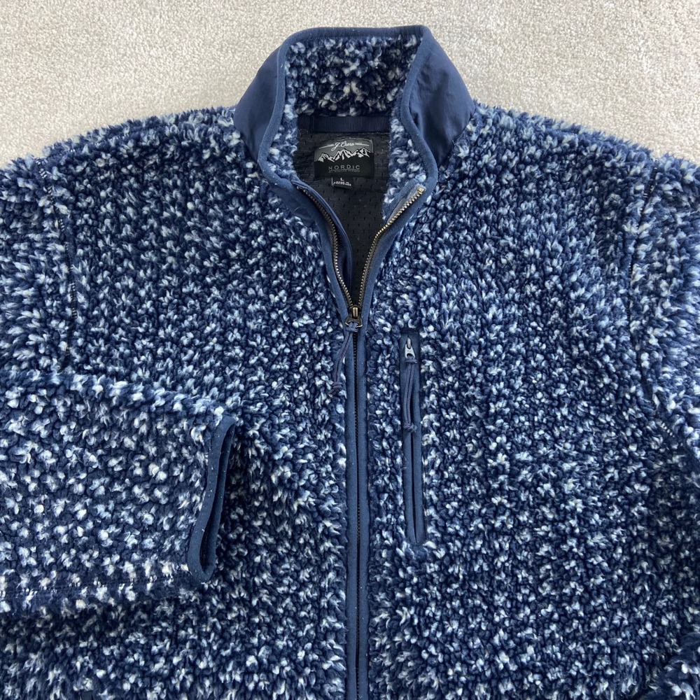 J.Crew Nordic Fleece Jacket Mens Large Blue Sherpa Full Zip Mock Neck
